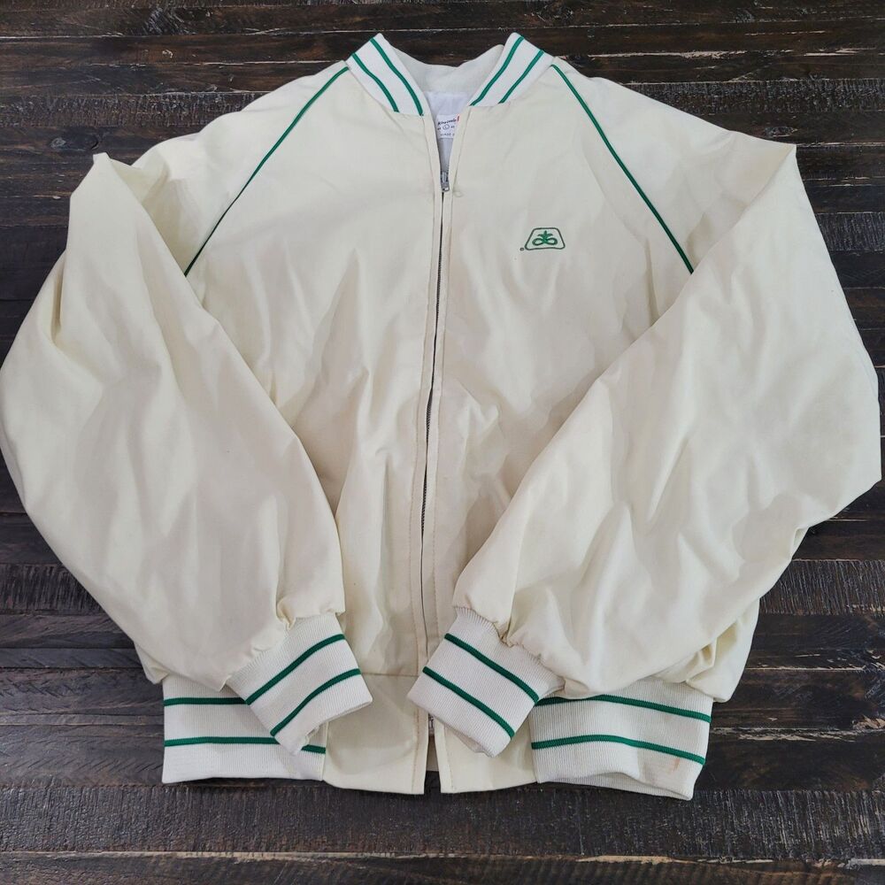 Vintage 70s King Louie Pro Fit Jacket Mens L Ivory Green Trim Lined USA Made
